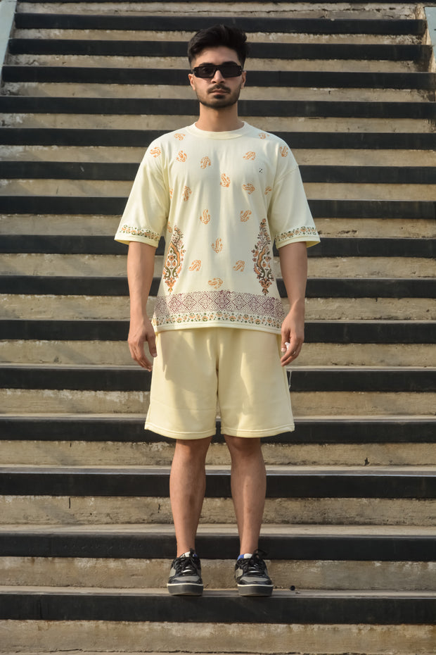 "Heritage Bloom"گلابِ ورثہ"– Block Print T-Shirt (250 GSM)