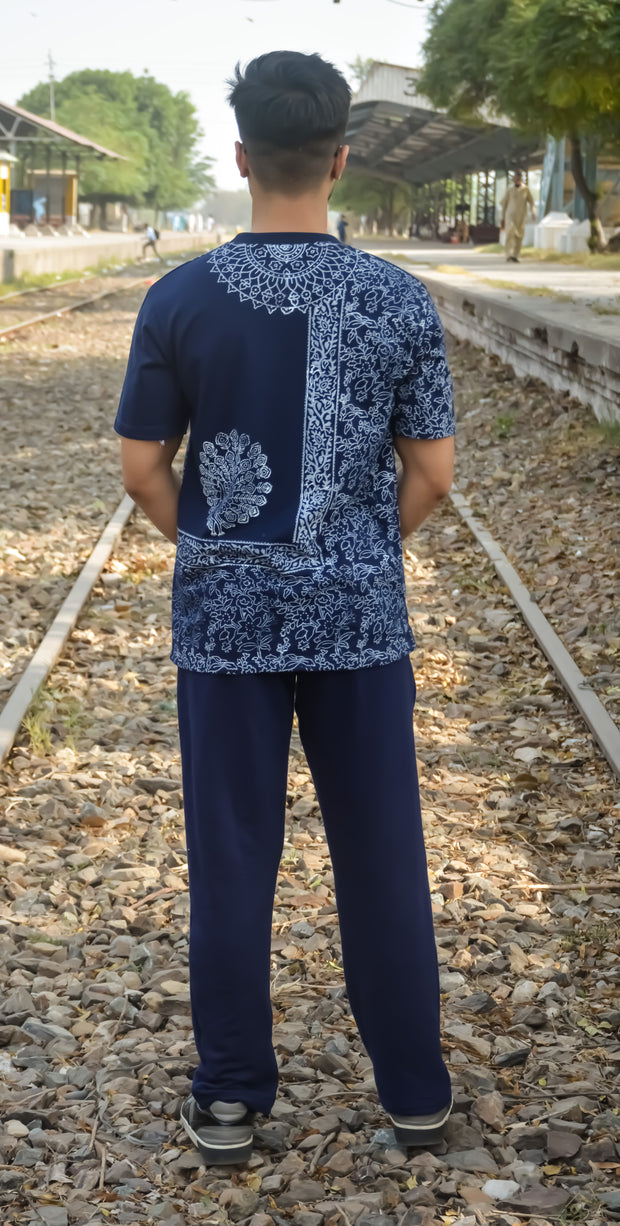 "Indigo Bloom"روایت کی خوشبو"– Block Print T-Shirt (250 GSM)